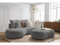 Sofa 3 vietų SAINT-GERMAIN su pufu, bouclé, šviesiai pilka su pagalvėlėmis