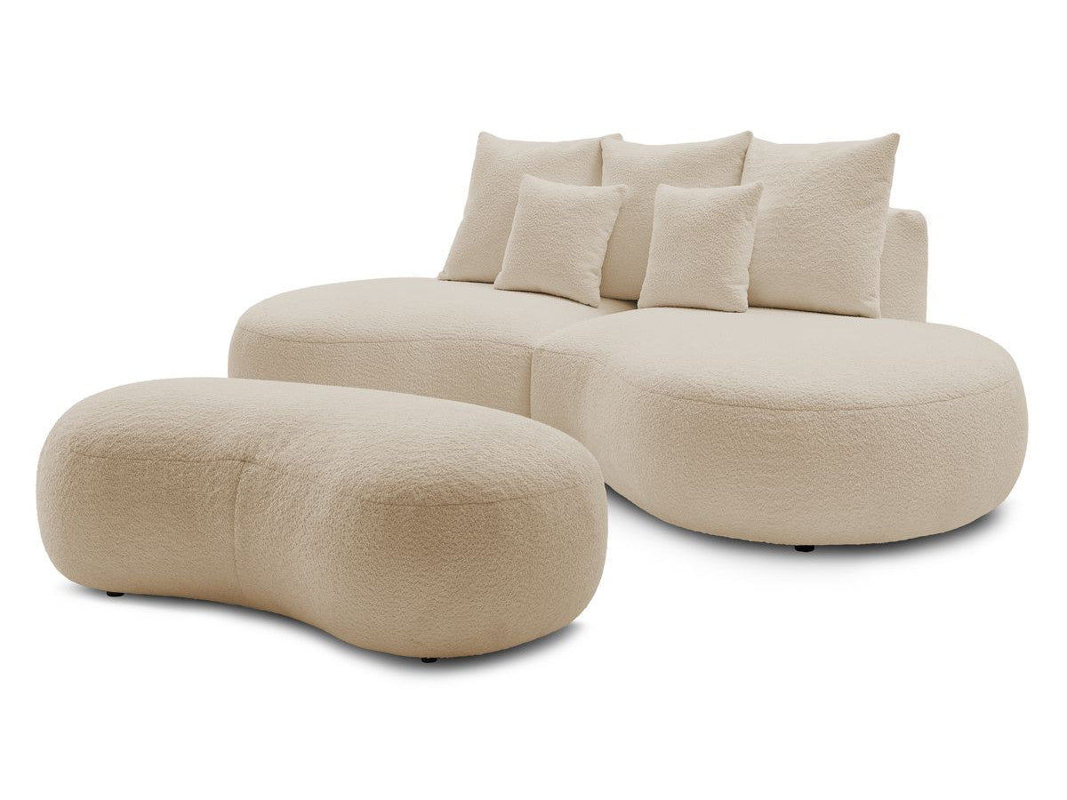 Sofa 3 vietų SAINT-GERMAIN su pufu, bouclé, smėlinė su pufu