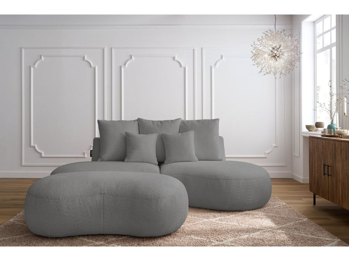 Sofa 3 vietų SAINT-GERMAIN su pufu, bouclé, šviesiai pilka audinio tekstūra