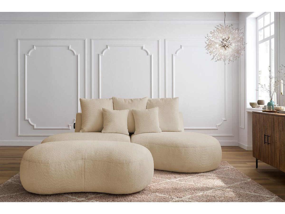 Sofa 3 vietų SAINT-GERMAIN su pufu, bouclé, smėlinė audinio tekstūra