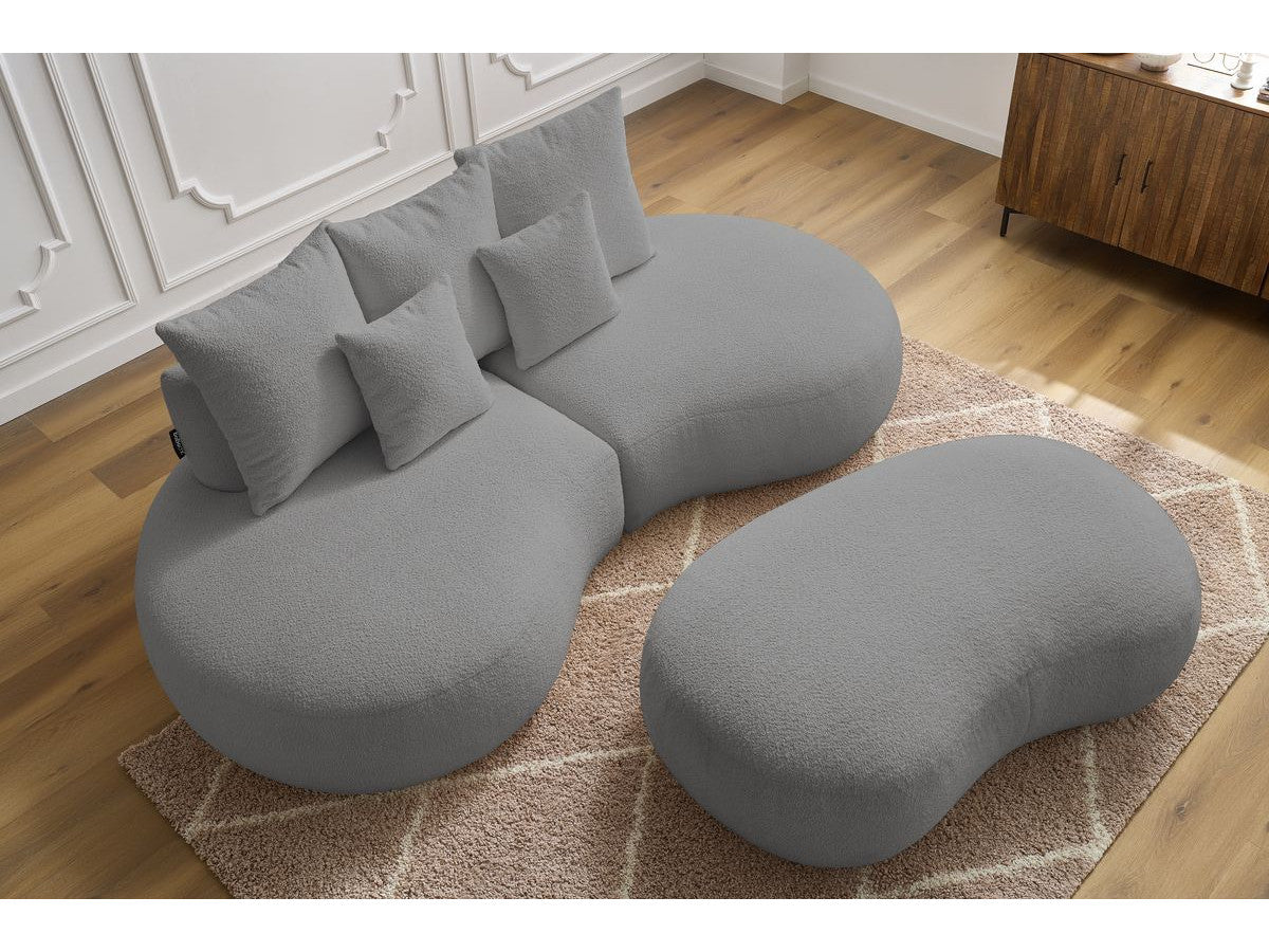 Sofa 3 vietų SAINT-GERMAIN su pufu, bouclé, šviesiai pilka vaizdas iš priekio