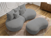 Sofa 3 vietų SAINT-GERMAIN su pufu, bouclé, šviesiai pilka vaizdas iš priekio