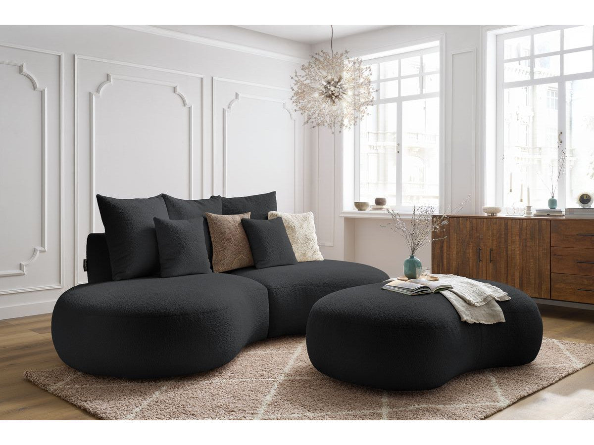 Sofa 3 vietų SAINT-GERMAIN su pufu, bouclé, tamsiai pilka su pagalvėlėmis