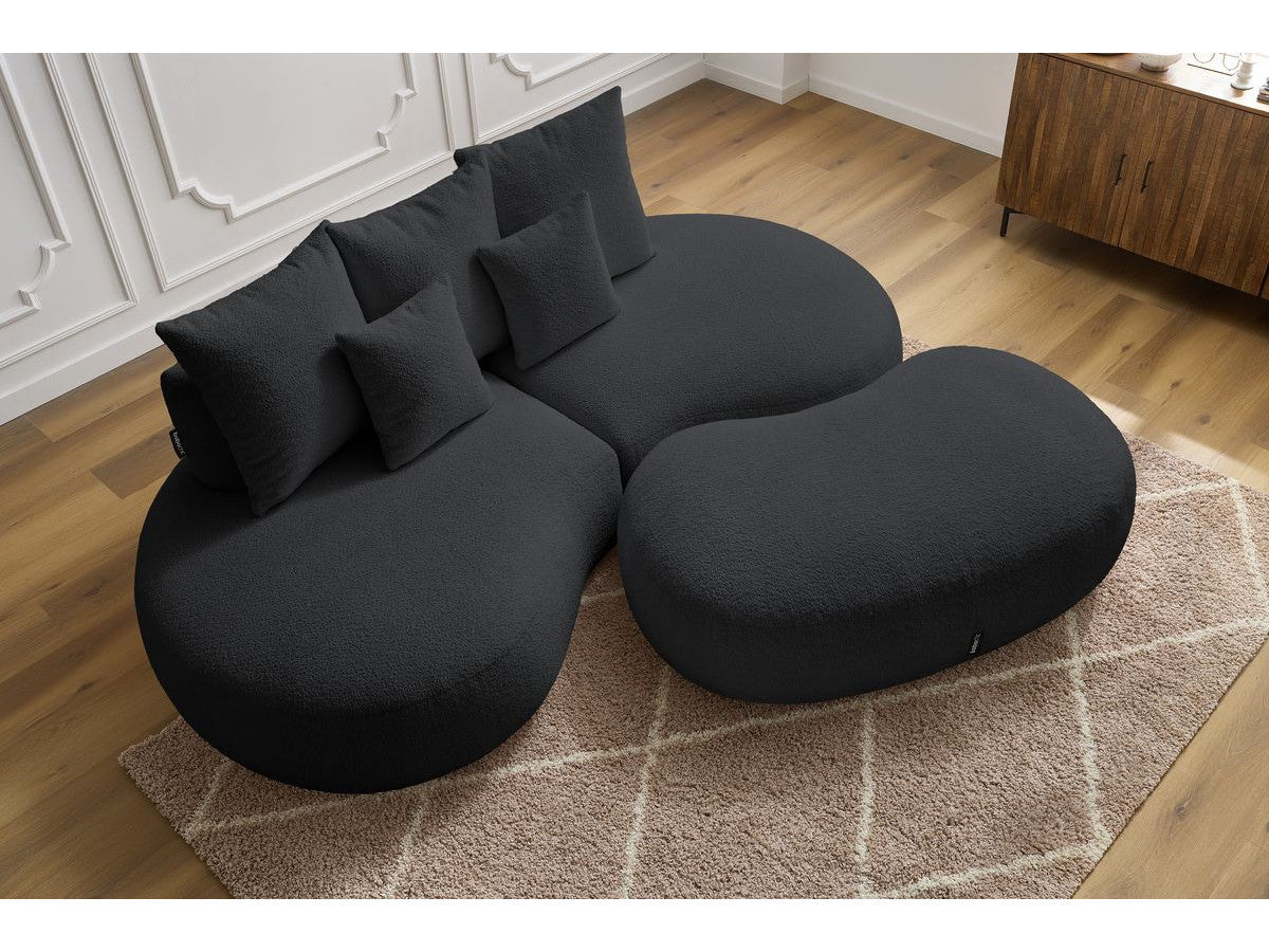 Sofa 3 vietų SAINT-GERMAIN su pufu, bouclé, tamsiai pilka kampinis vaizdas
