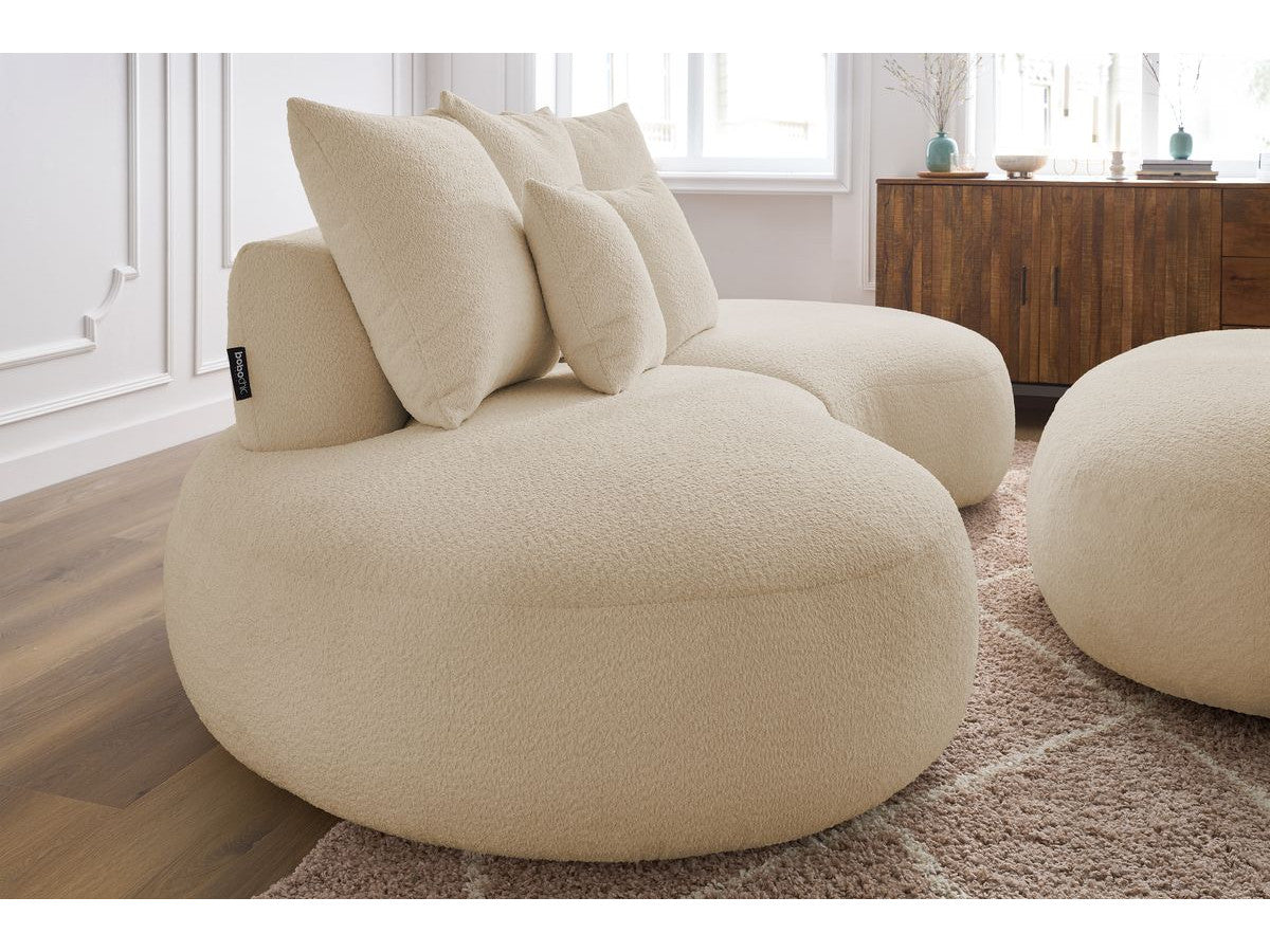 Sofa 3 vietų SAINT-GERMAIN su pufu, bouclé, smėlinė vaizdas iš šono