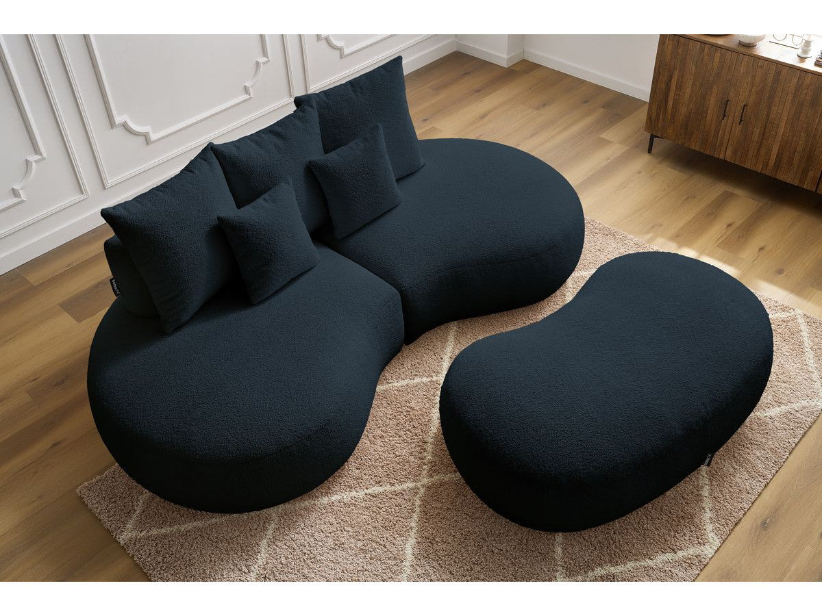 Sofa 3 vietų SAINT-GERMAIN su pufu, bouclé, tamsiai mėlyna kampinis vaizdas