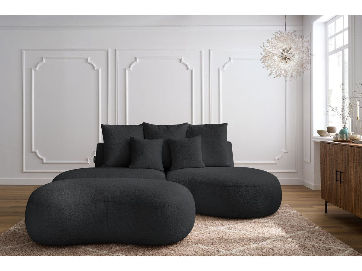 Sofa 3 vietų SAINT-GERMAIN su pufu, bouclé, tamsiai pilka audinio tekstūra