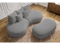 Sofa 3 vietų SAINT-GERMAIN su pufu, bouclé, šviesiai pilka šalia kavos staliuko