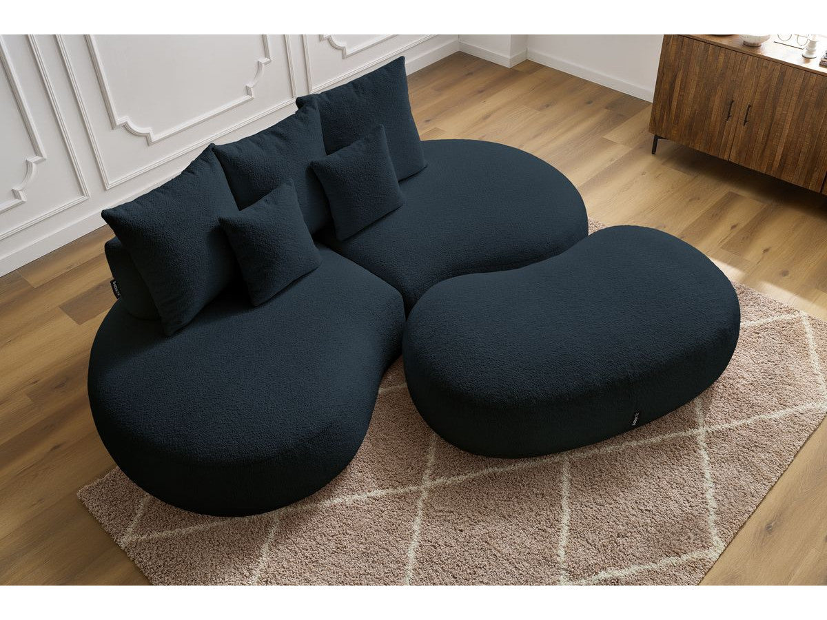 Sofa 3 vietų SAINT-GERMAIN su pufu, bouclé, tamsiai mėlyna vaizdas iš priekio