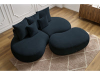 Sofa 3 vietų SAINT-GERMAIN su pufu, bouclé, tamsiai mėlyna vaizdas iš priekio