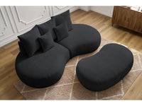 Sofa 3 vietų SAINT-GERMAIN su pufu, bouclé, tamsiai pilka šalia kavos staliuko