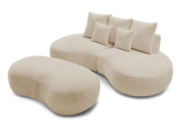 Sofa 3 vietų SAINT-GERMAIN su pufu, bouclé, smėlinė svetainės interjere