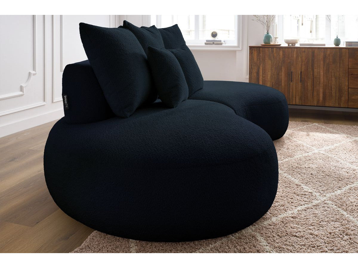 Sofa 3 vietų SAINT-GERMAIN, bouclé, tamsiai mėlyna svetainės interjere