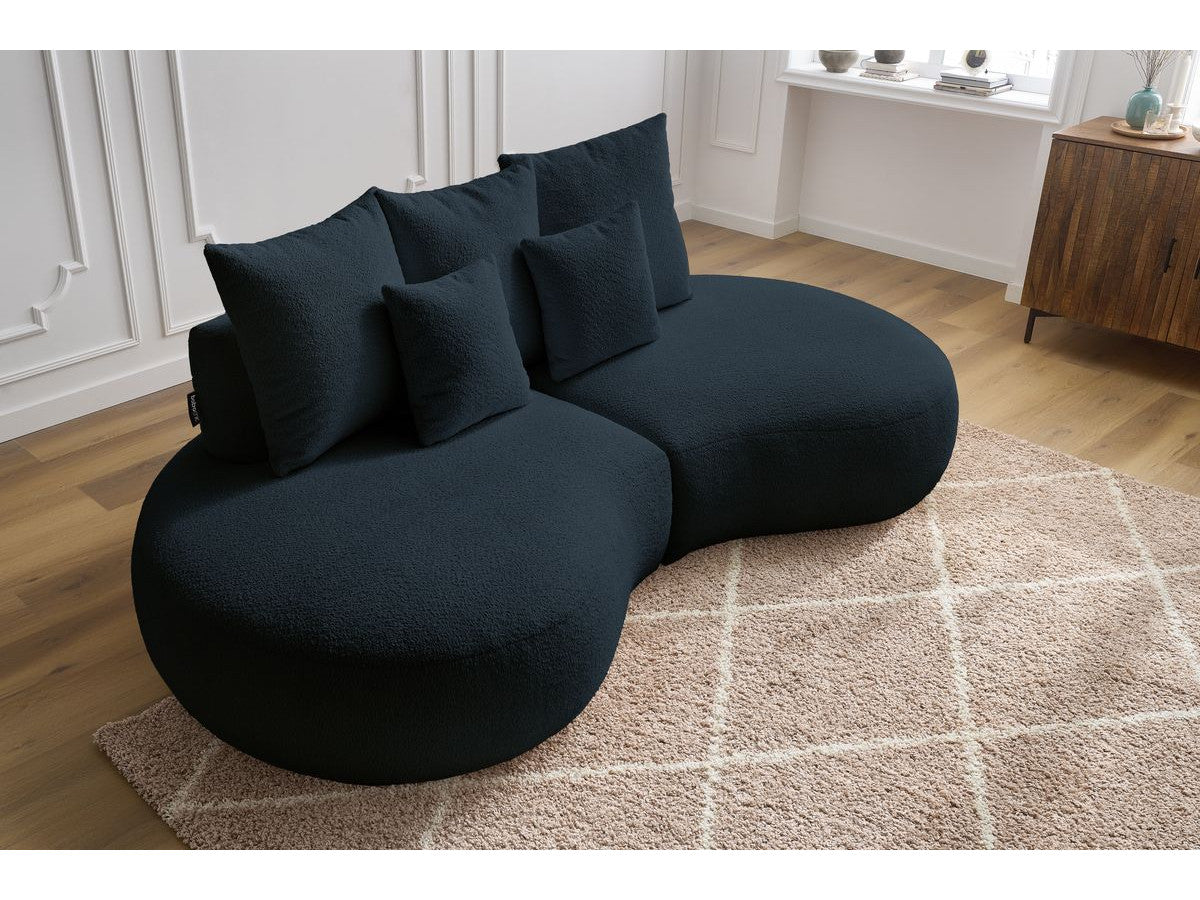 Sofa 3 vietų SAINT-GERMAIN, bouclé, tamsiai mėlyna šalia kavos staliuko
