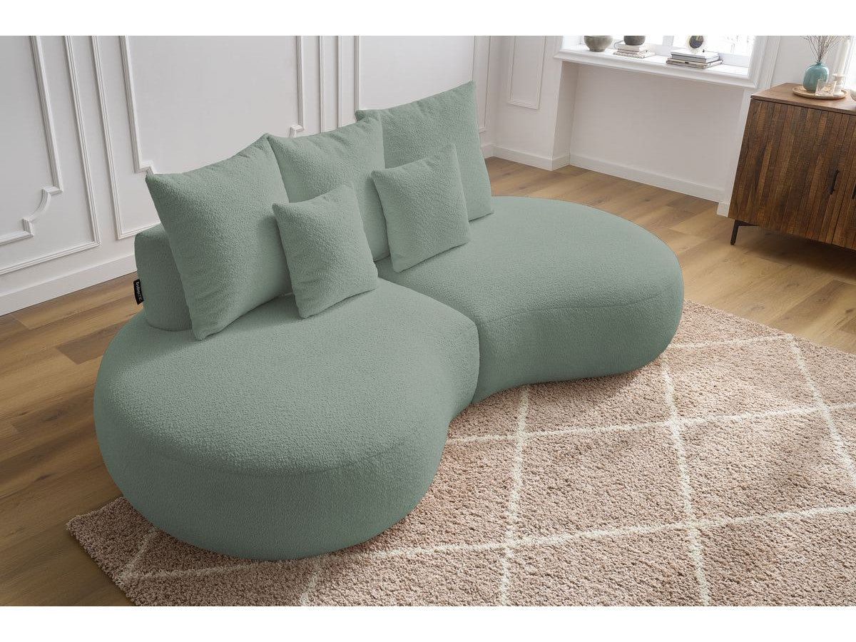 Sofa 3 vietų SAINT-GERMAIN, bouclé, žalia šalia kavos staliuko