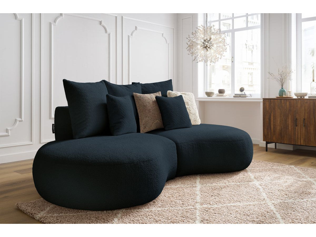 Sofa 3 vietų SAINT-GERMAIN, bouclé, tamsiai mėlyna su pagalvėlėmis