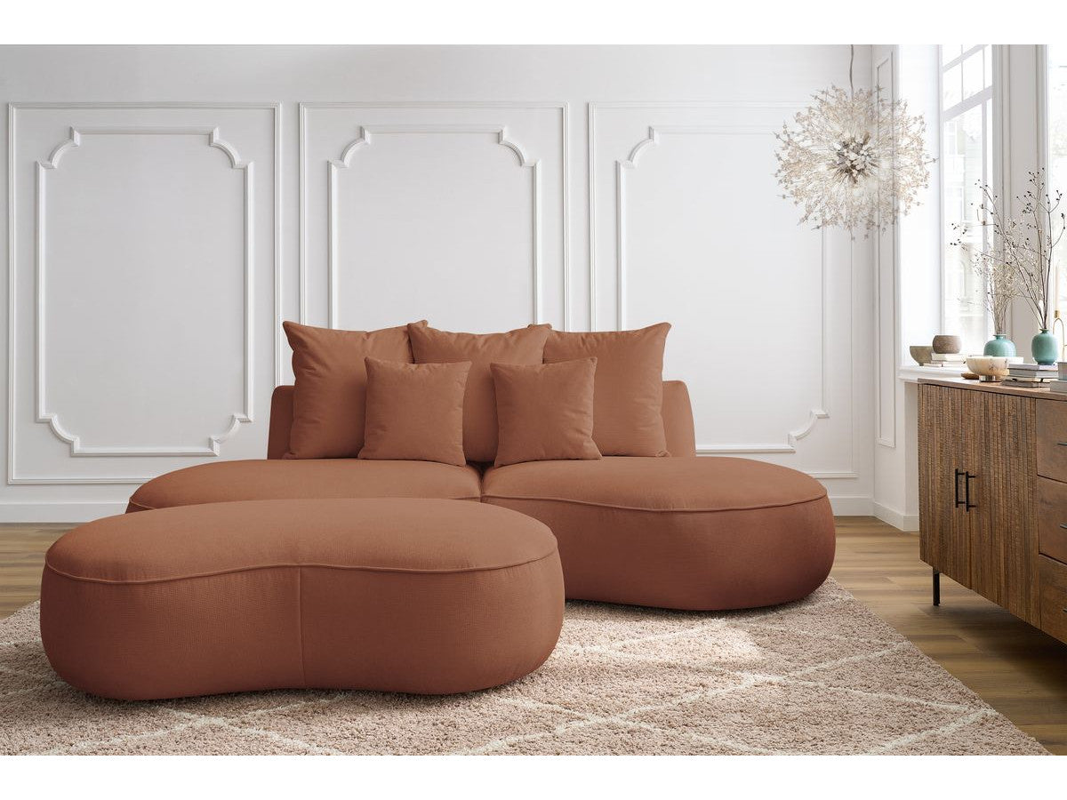 Sofa 3 vietų SAINT-GERMAIN su pufu, oranžinė su pagalvėlėmis
