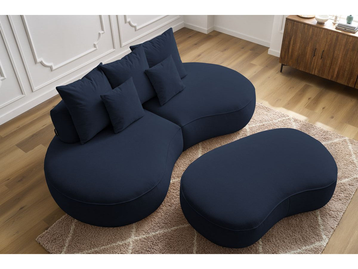 Sofa 3 vietų SAINT-GERMAIN su pufu, tamsiai mėlyna audinio tekstūra