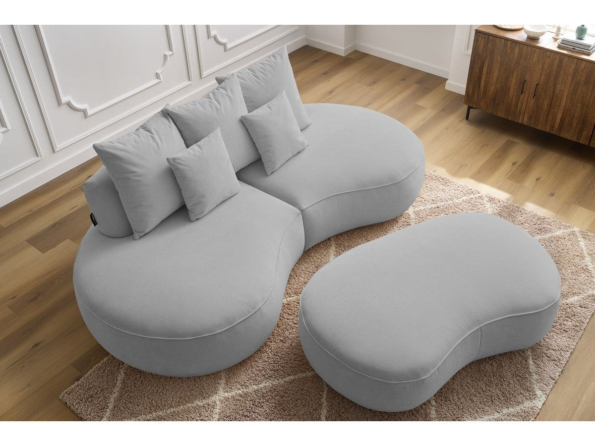 Sofa 3 vietų SAINT-GERMAIN su pufu, šviesiai pilka audinio tekstūra