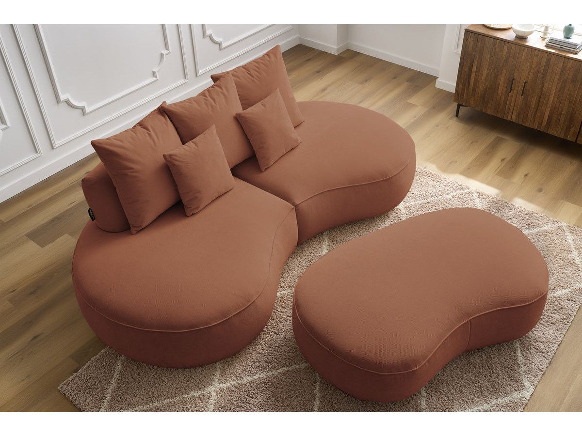 Sofa 3 vietų SAINT-GERMAIN su pufu, oranžinė audinio tekstūra