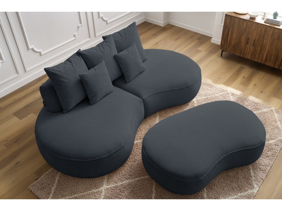 Sofa 3 vietų SAINT-GERMAIN su pufu, tamsiai pilka audinio tekstūra