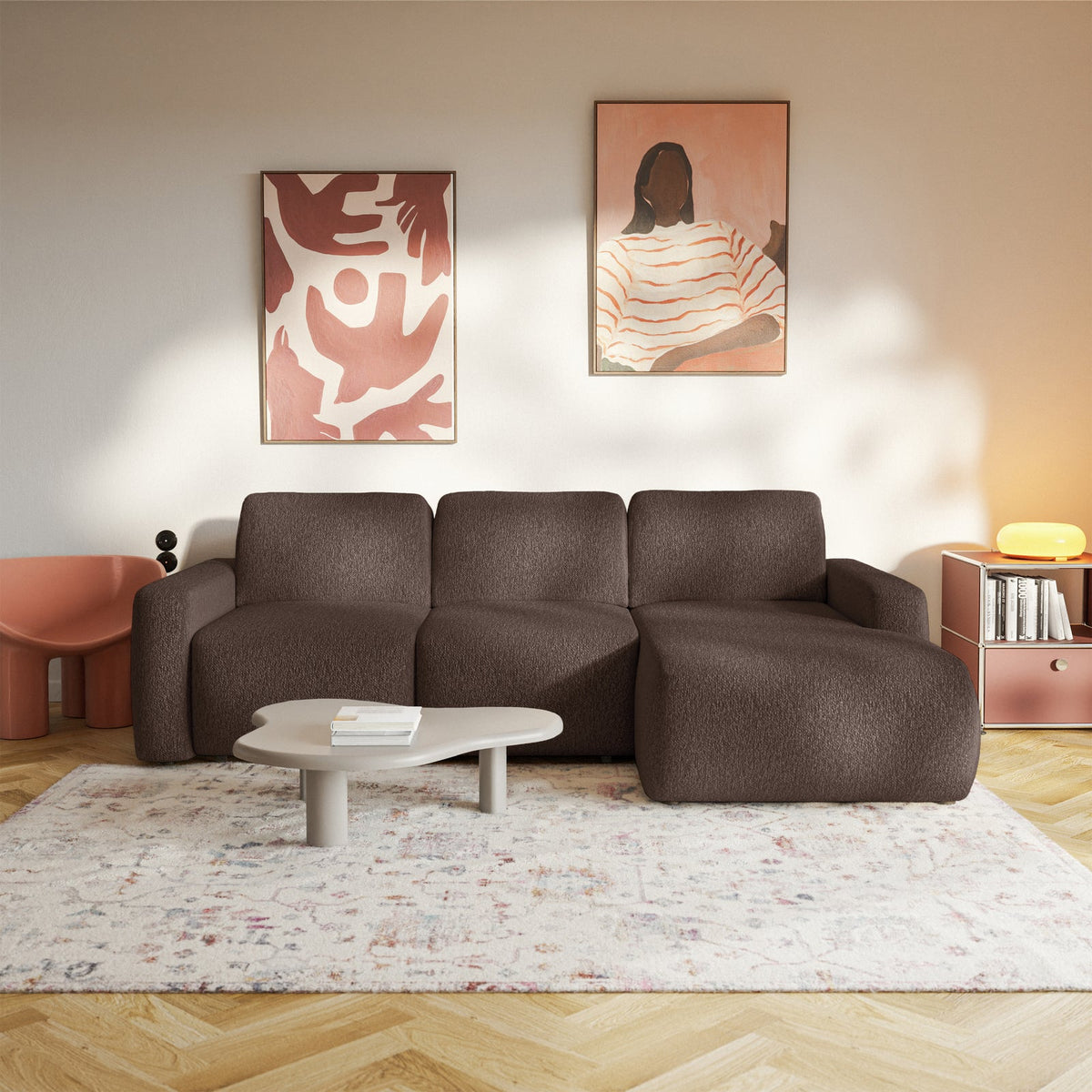 Kampinė sofa-lova LIVA, ruda, dešinė