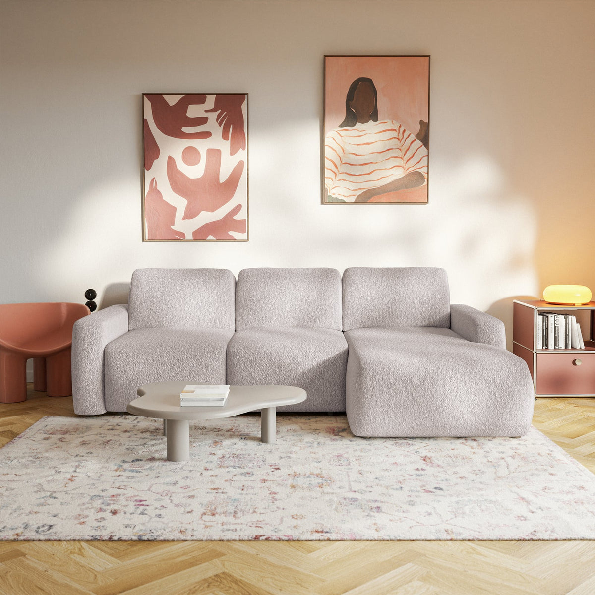 Kampinė sofa-lova LIVA, smėlinė, dešinė