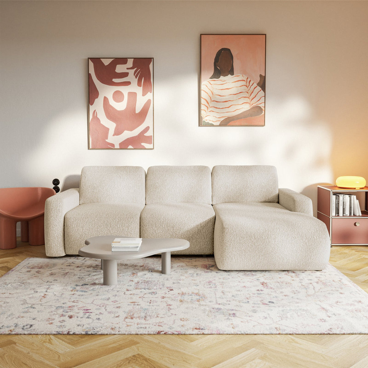 Kampinė sofa-lova LIVA, šviesiai smėlinė, dešinė