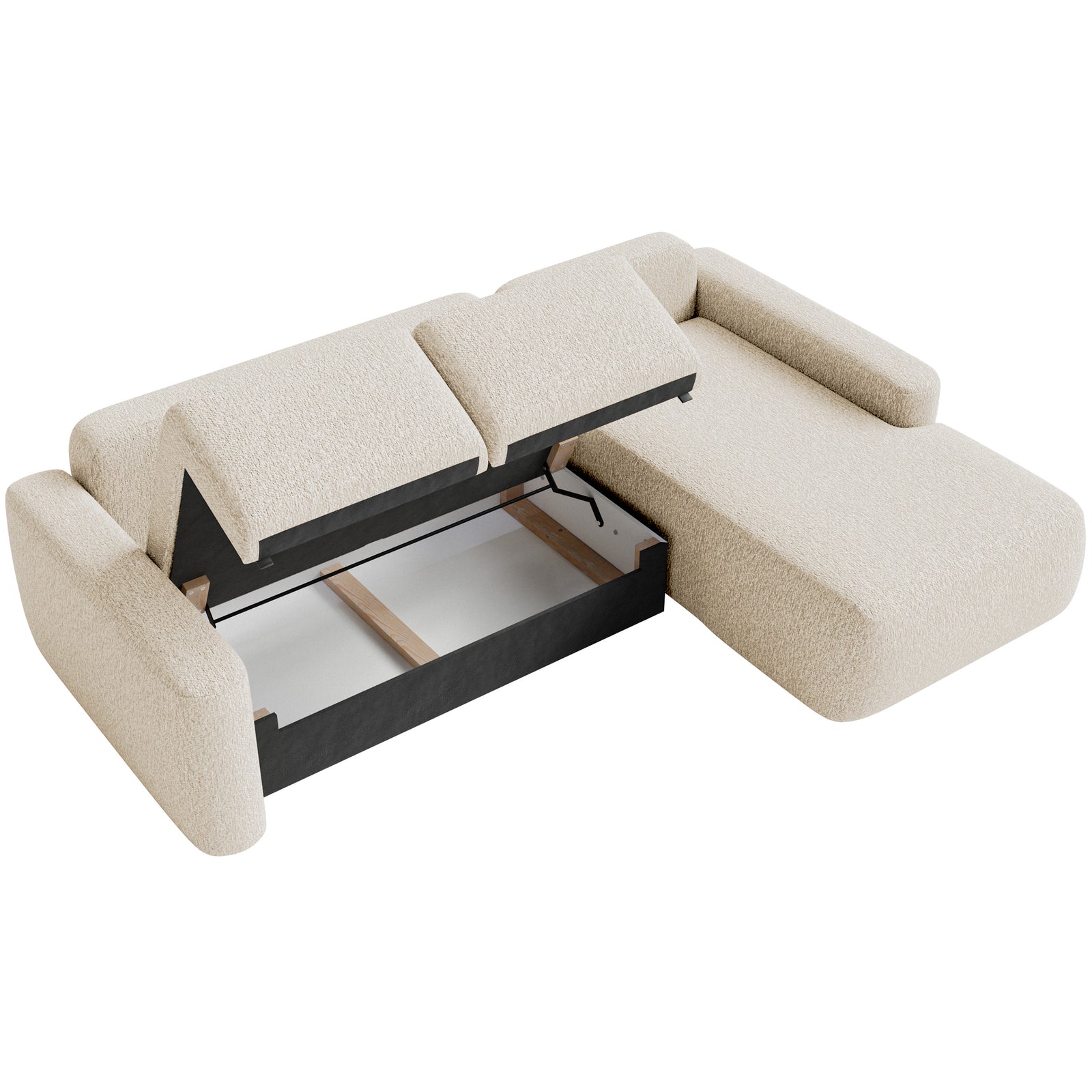 Kampinė sofa-lova LIVA, šviesiai smėlinė, dešinė