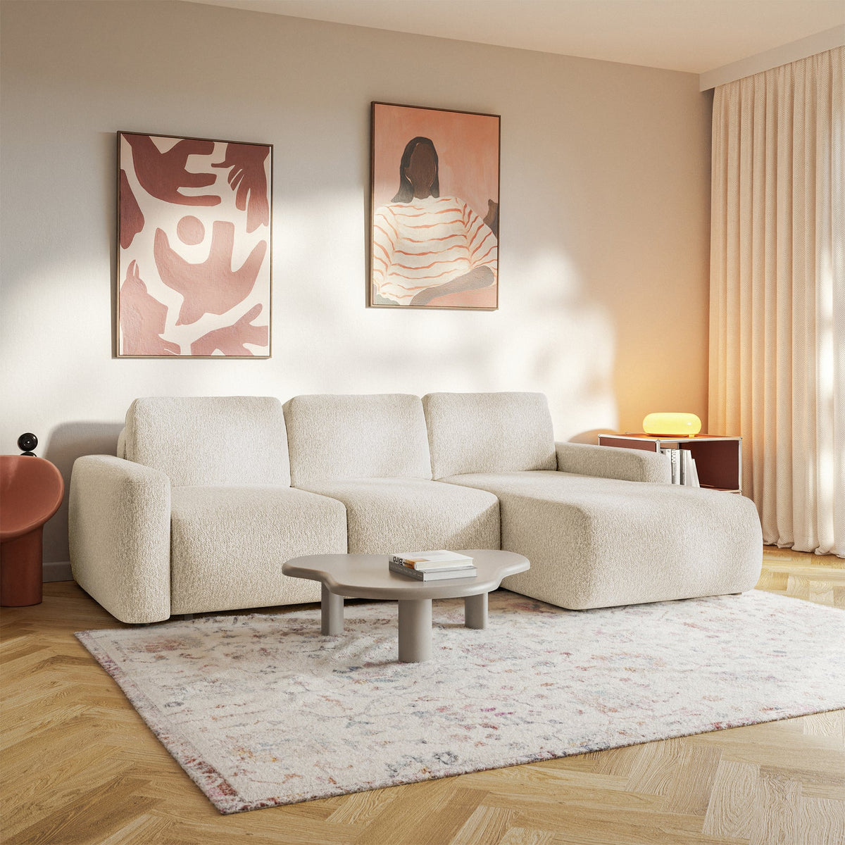 Kampinė sofa-lova LIVA, šviesiai smėlinė, dešinė