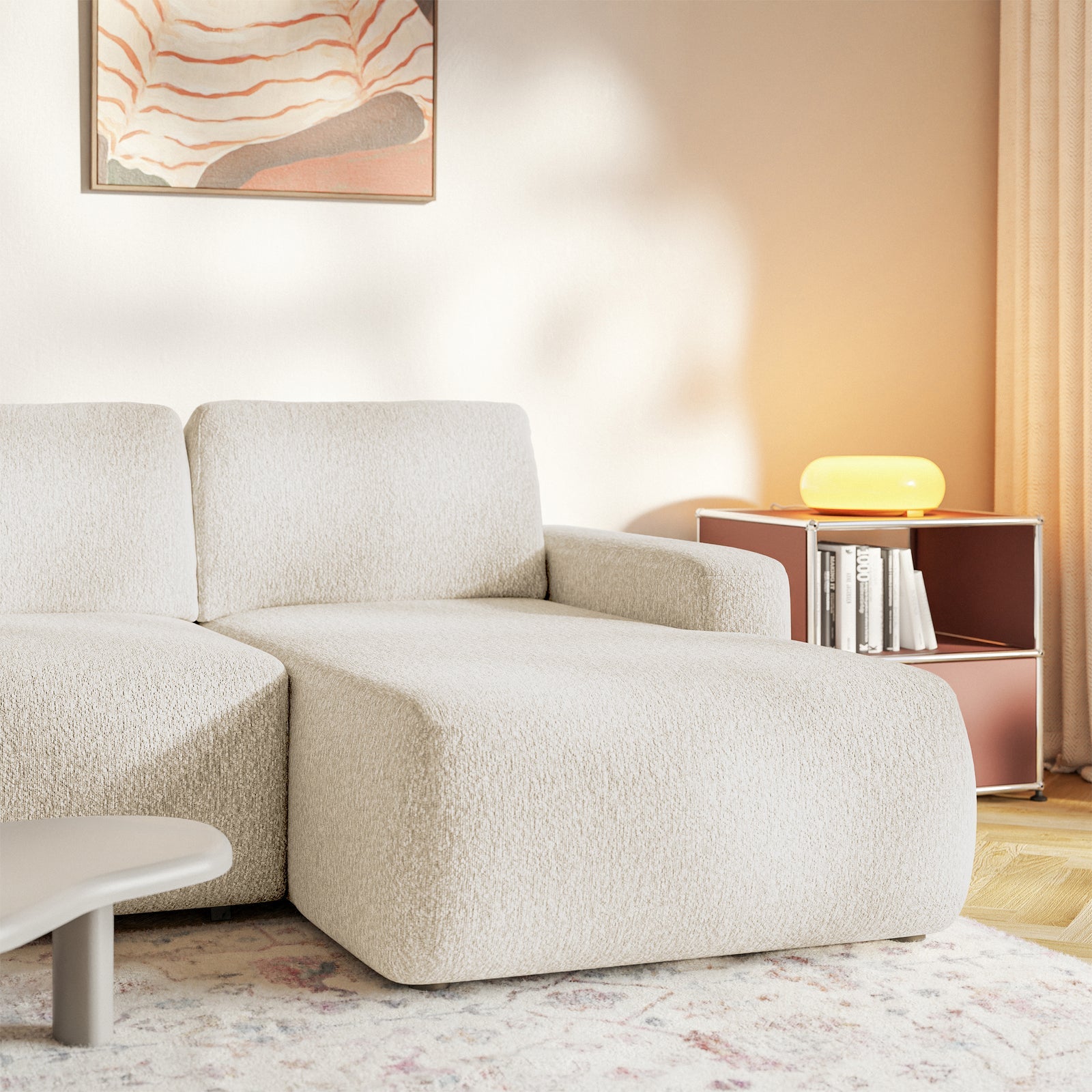 Kampinė sofa-lova LIVA, šviesiai smėlinė, dešinė