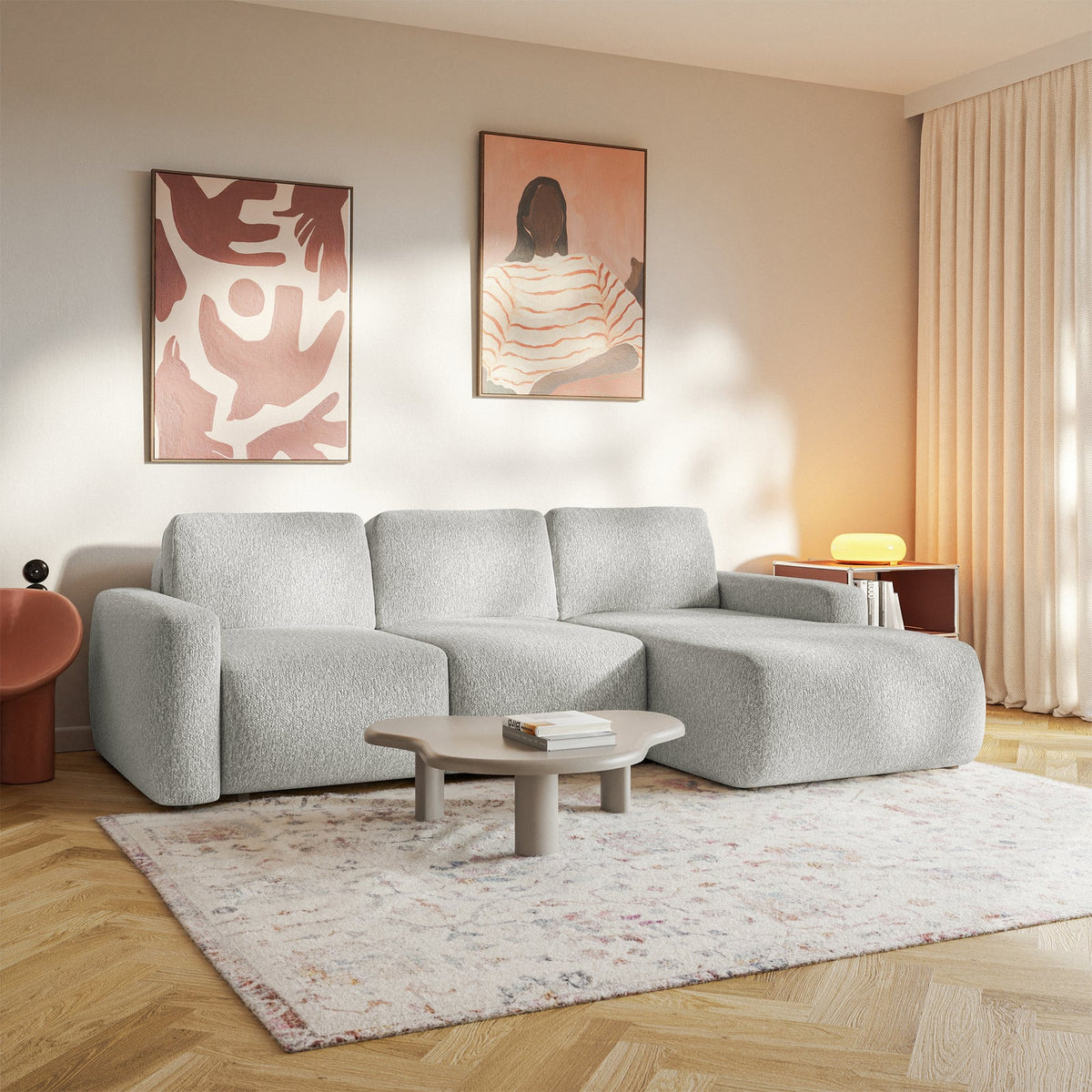 Kampinė sofa-lova LIVA, šviesiai pilka, dešinė