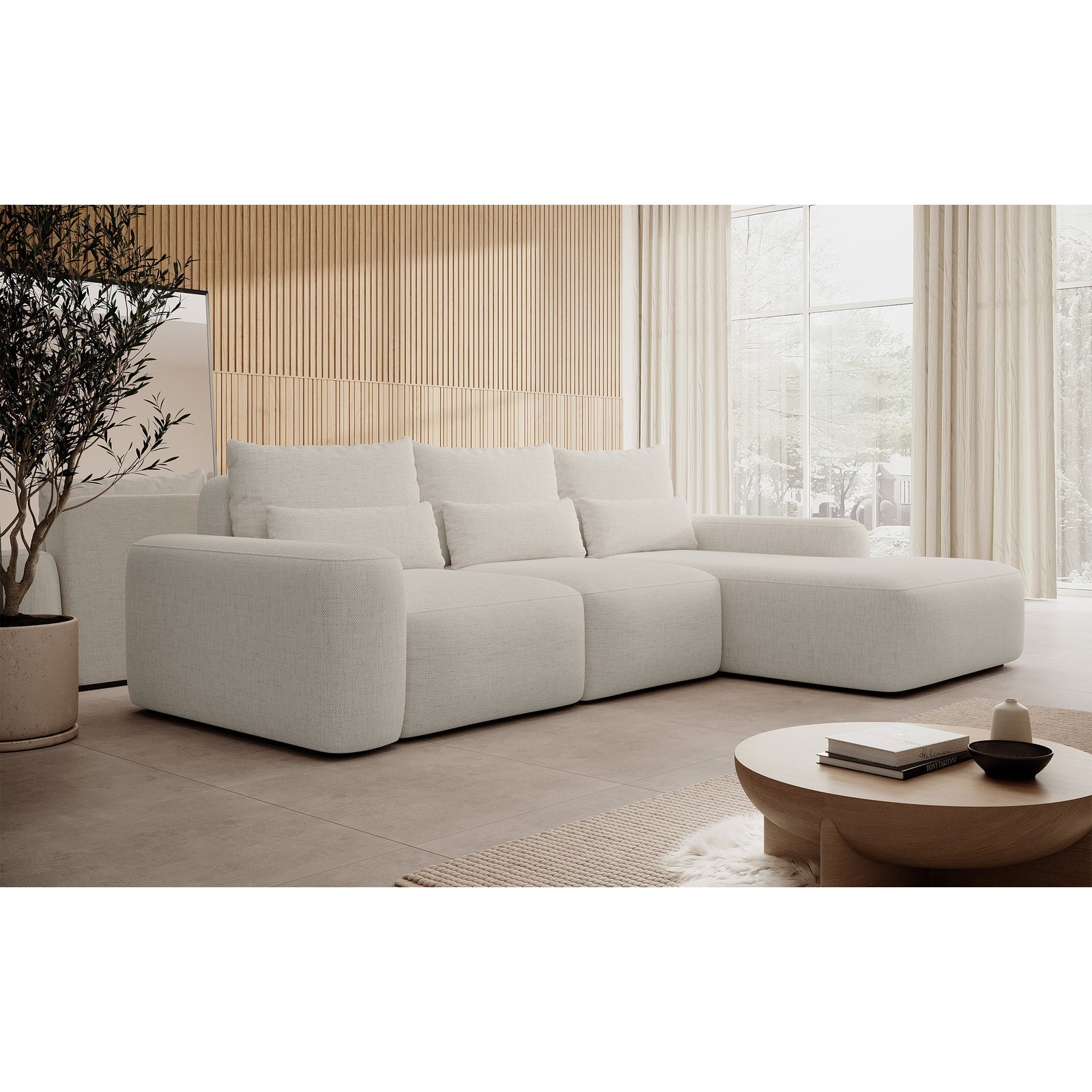 Kampinė sofa-lova LIVA, kreminė, dešinė