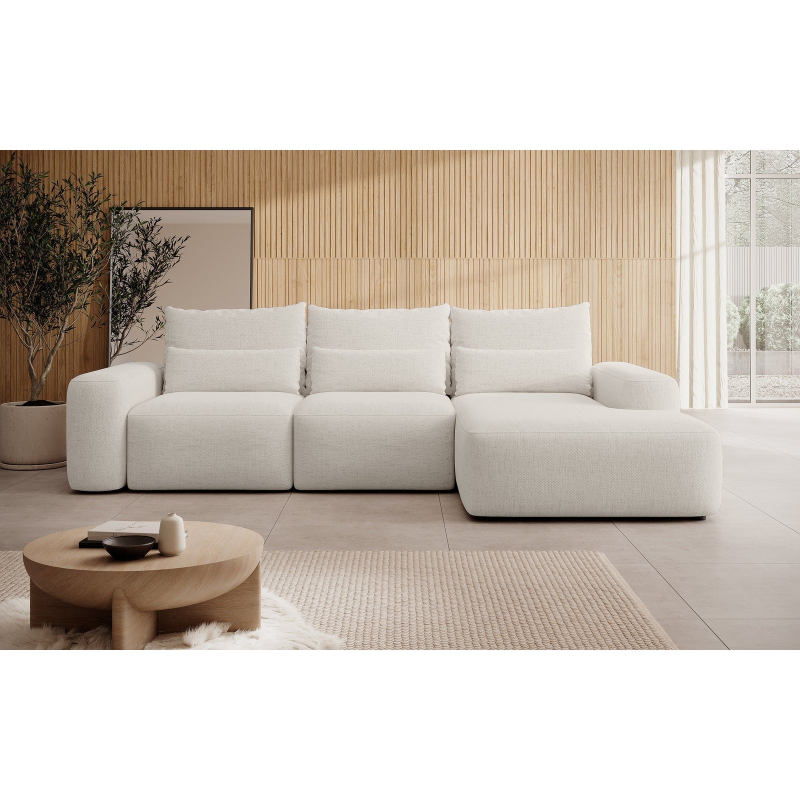 Kampinė sofa-lova LIVA, kreminė, dešinė