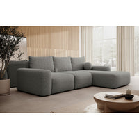 Kampinė sofa LIVA minimalistiniame svetainės interjere