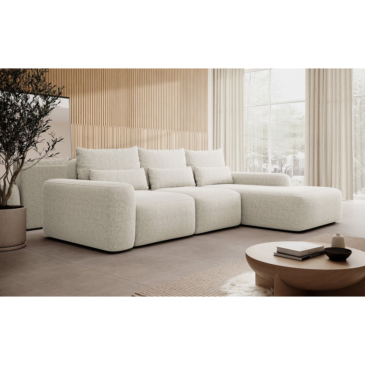 Kampinė sofa-lova LIVA, kreminė, dešinė