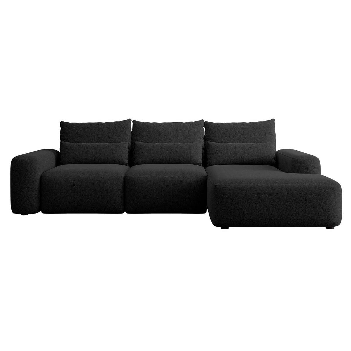 Kampinė sofa LIVA iš priekio, juoda šenilas