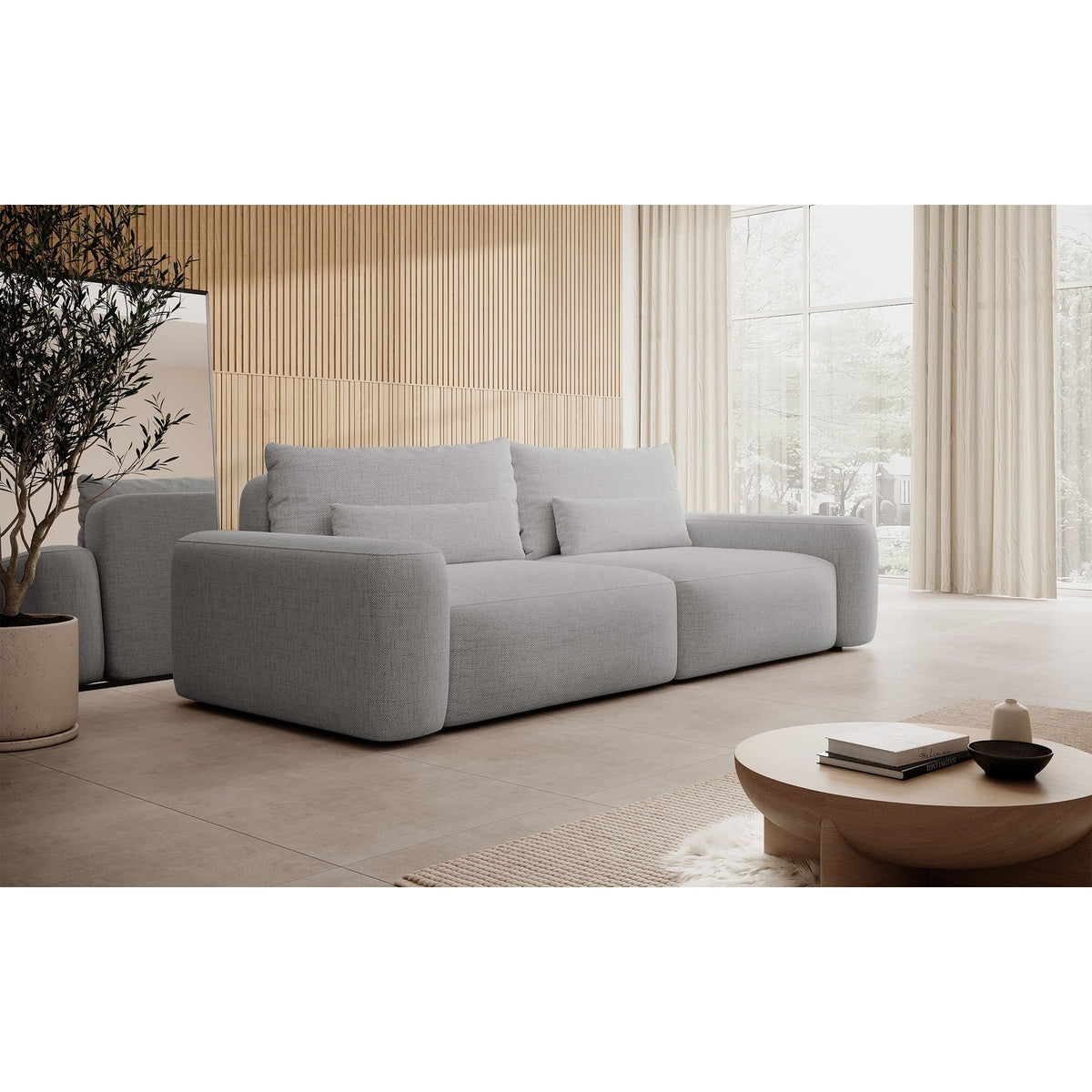 Sofa-lova LIVA minimalistiniame svetainės interjere