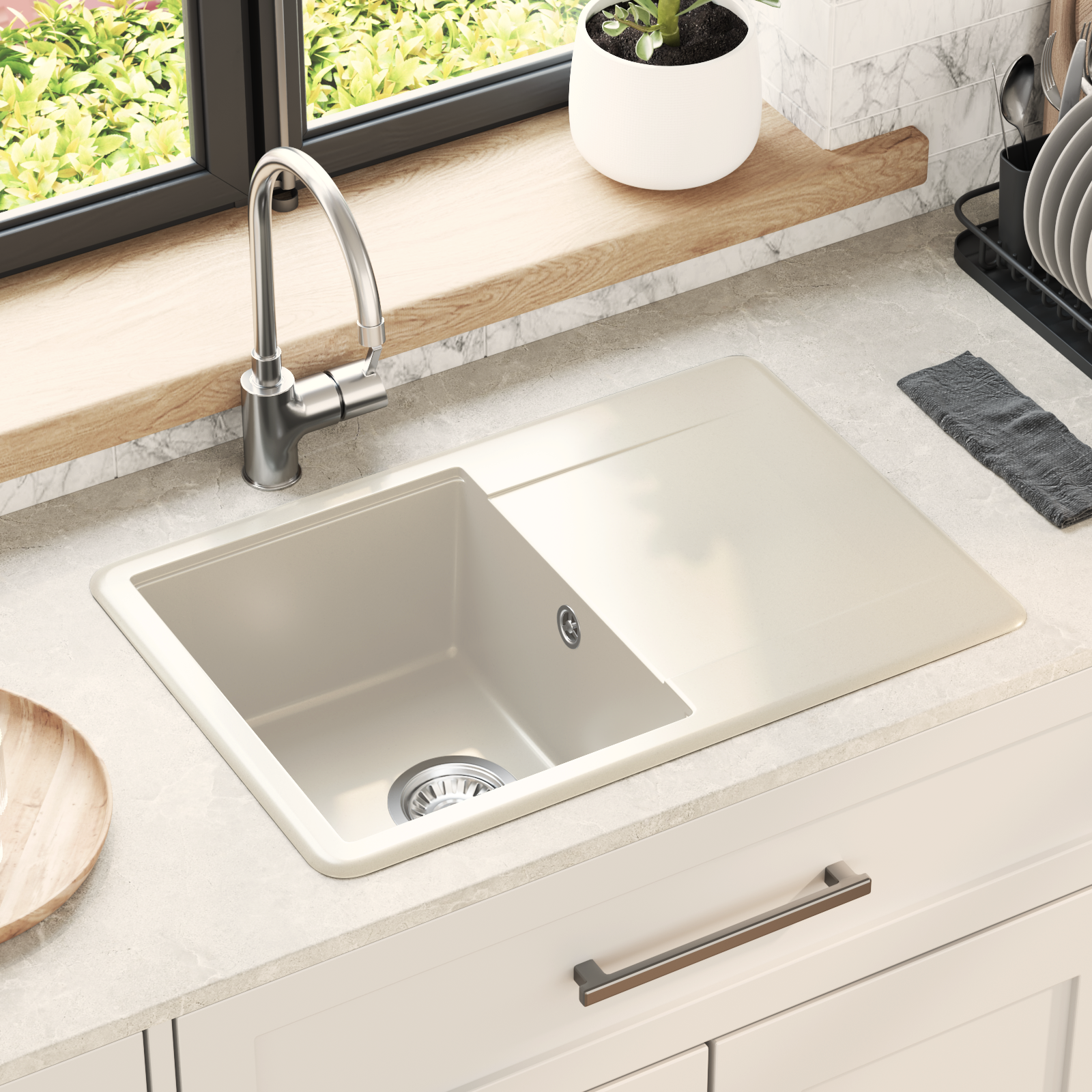 Kriauklė Smėlio 670 x 460 mm 80% Kvarcas ir 20% Derva