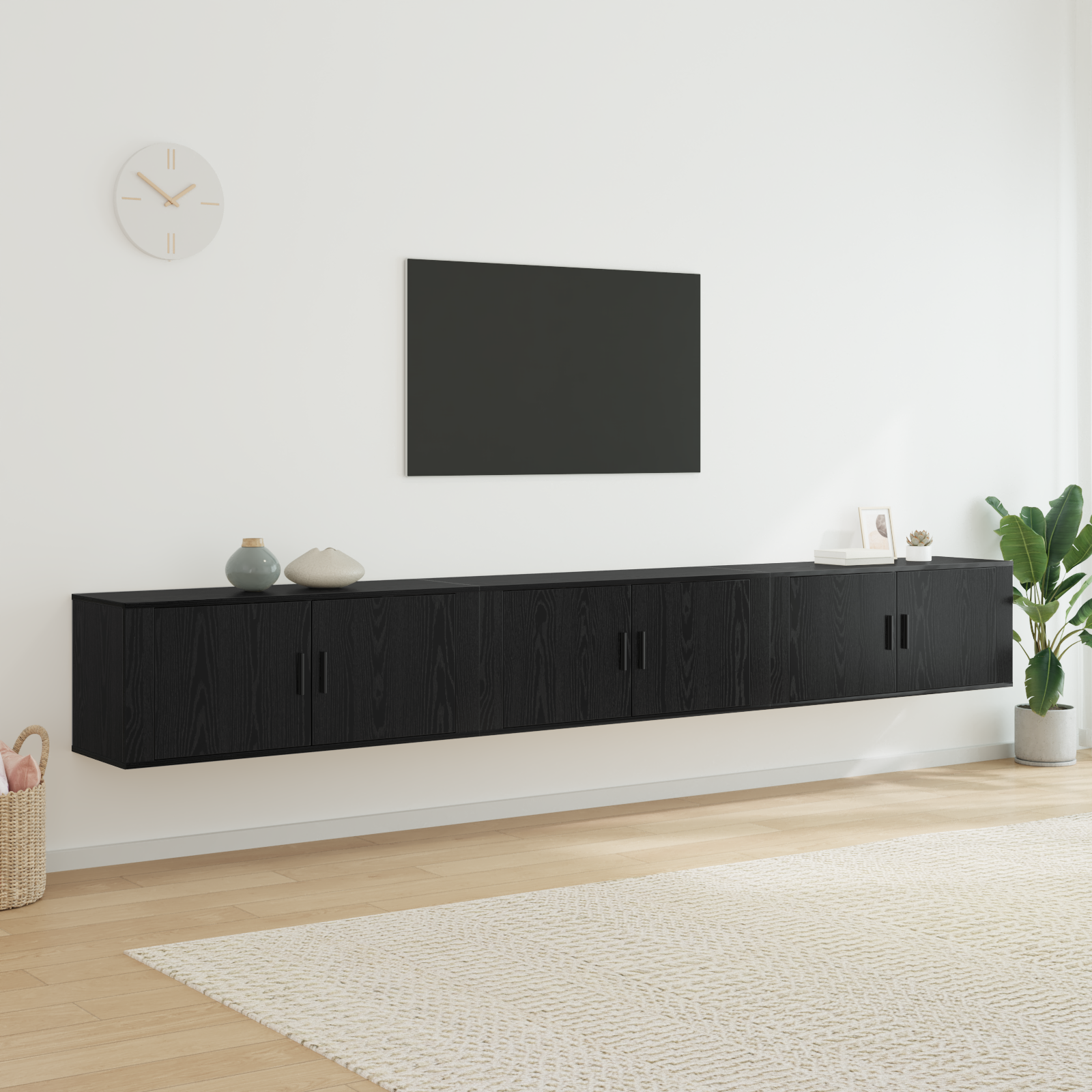 Sieninio televizoriaus kabineto komplektas 3 pcs Juodas ąžuolas