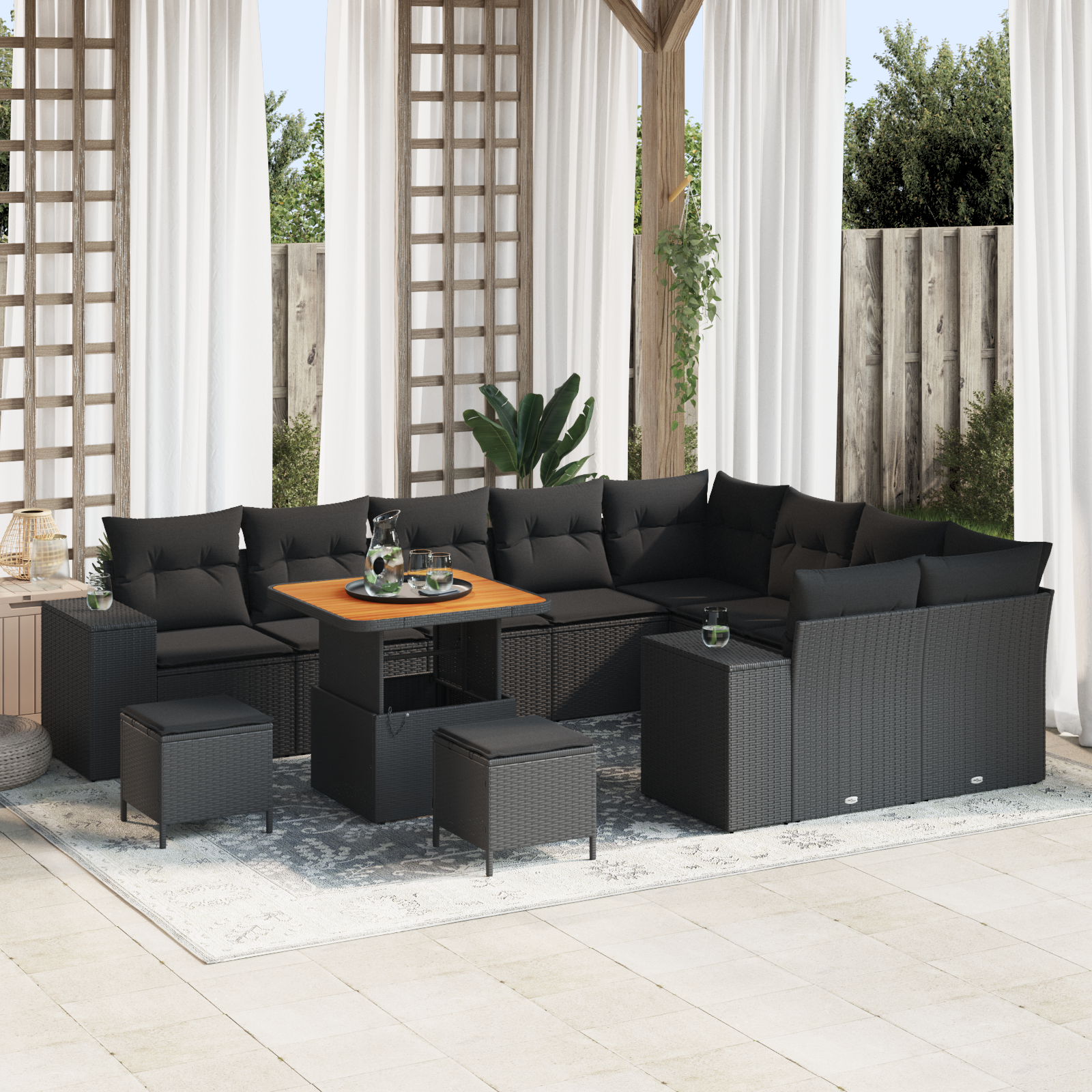 Sodo Sofų Rinkinys su pagalve 12 pcs Juoda 80 x 80 x 71 cm
