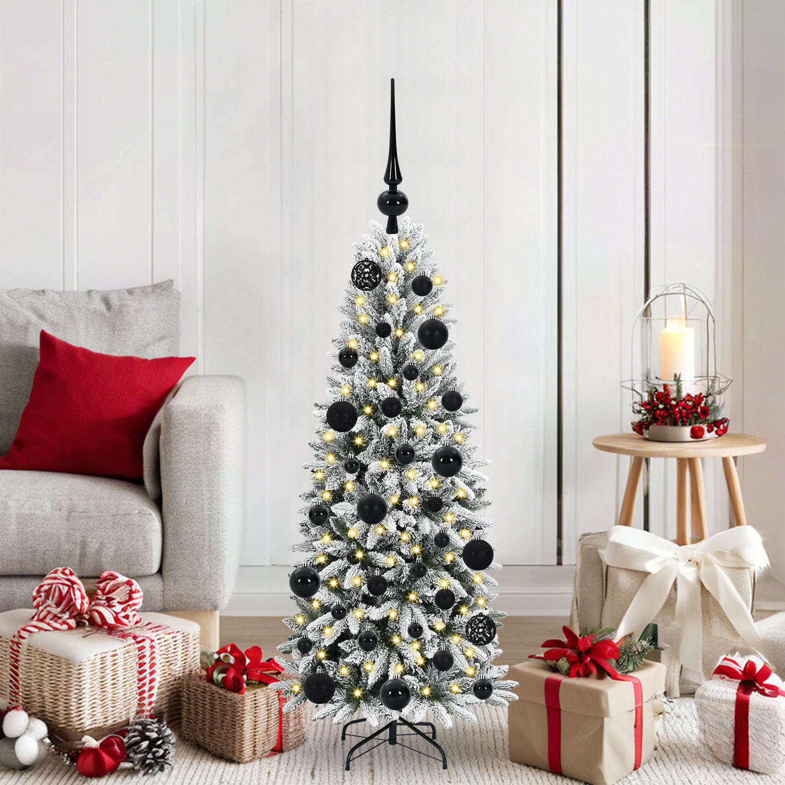 Mākslīgā Ziemassvētku eglīte FROST BOREAL, ar 150 LED lampiņu statīvu, balta, 120 cm.