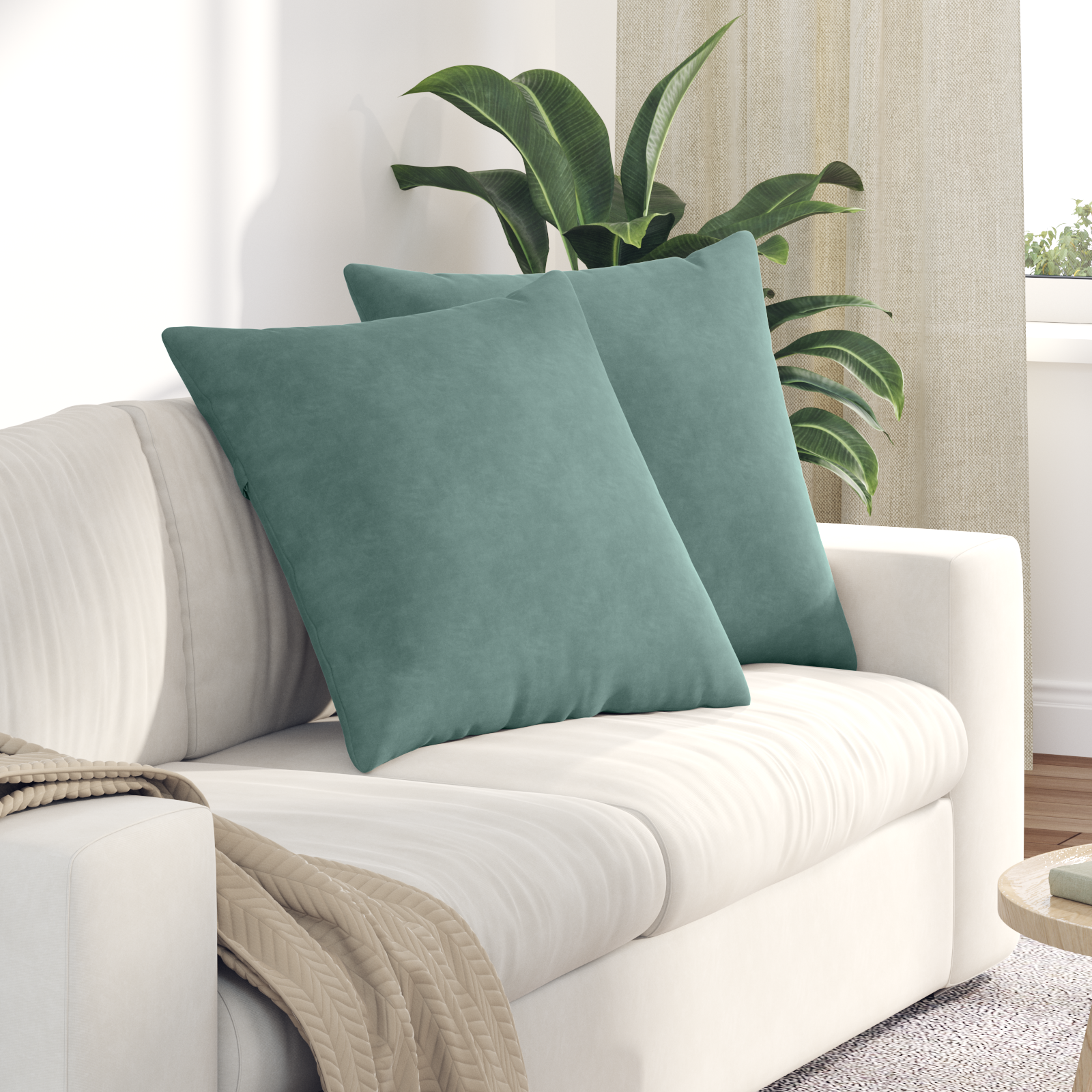 Sofa Pagalvės 2 pcs Jūrinė žalia 60 x 60 cm Kordūrinis audinys