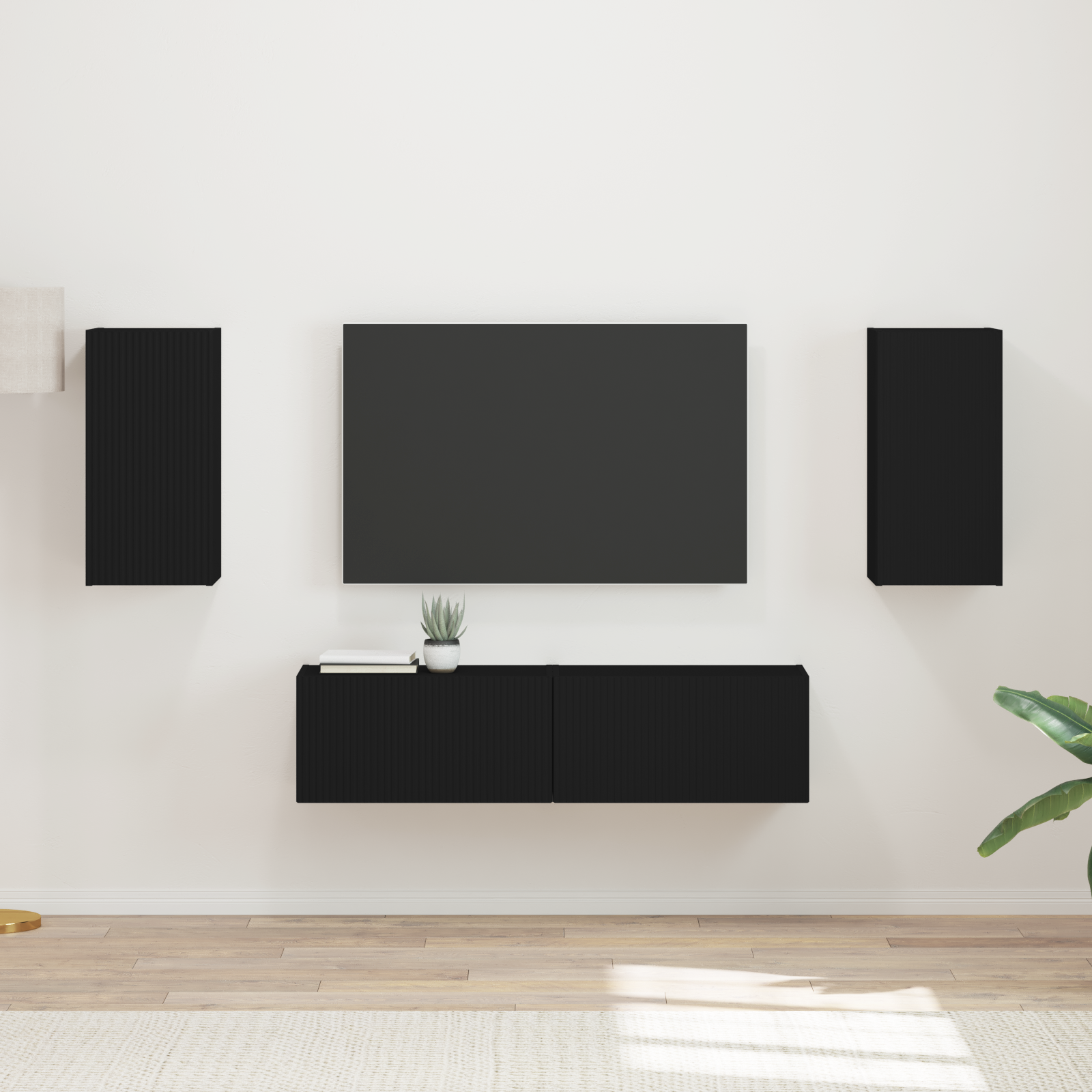 TV spintelių komplektas 4 pcs Juoda Apdirbta mediena