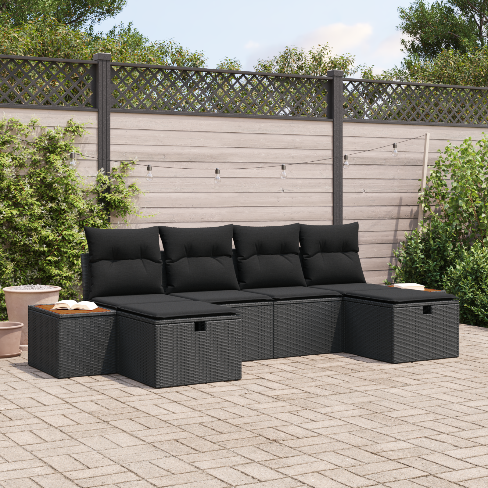 Sodo Sofų Rinkinys 6 pcs Juoda 55 x 62 x 69 cm Poli ratanas