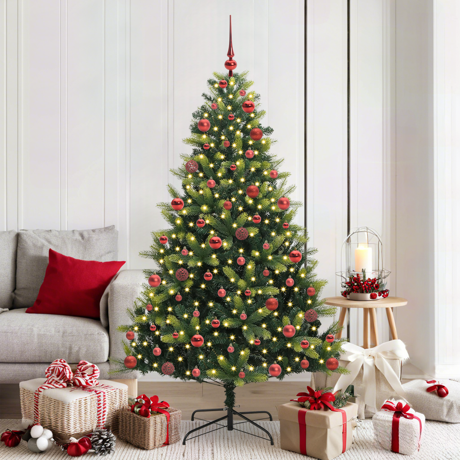Mākslīgā salokāmā Ziemassvētku egle ar 300 LED zaļa 180 cm