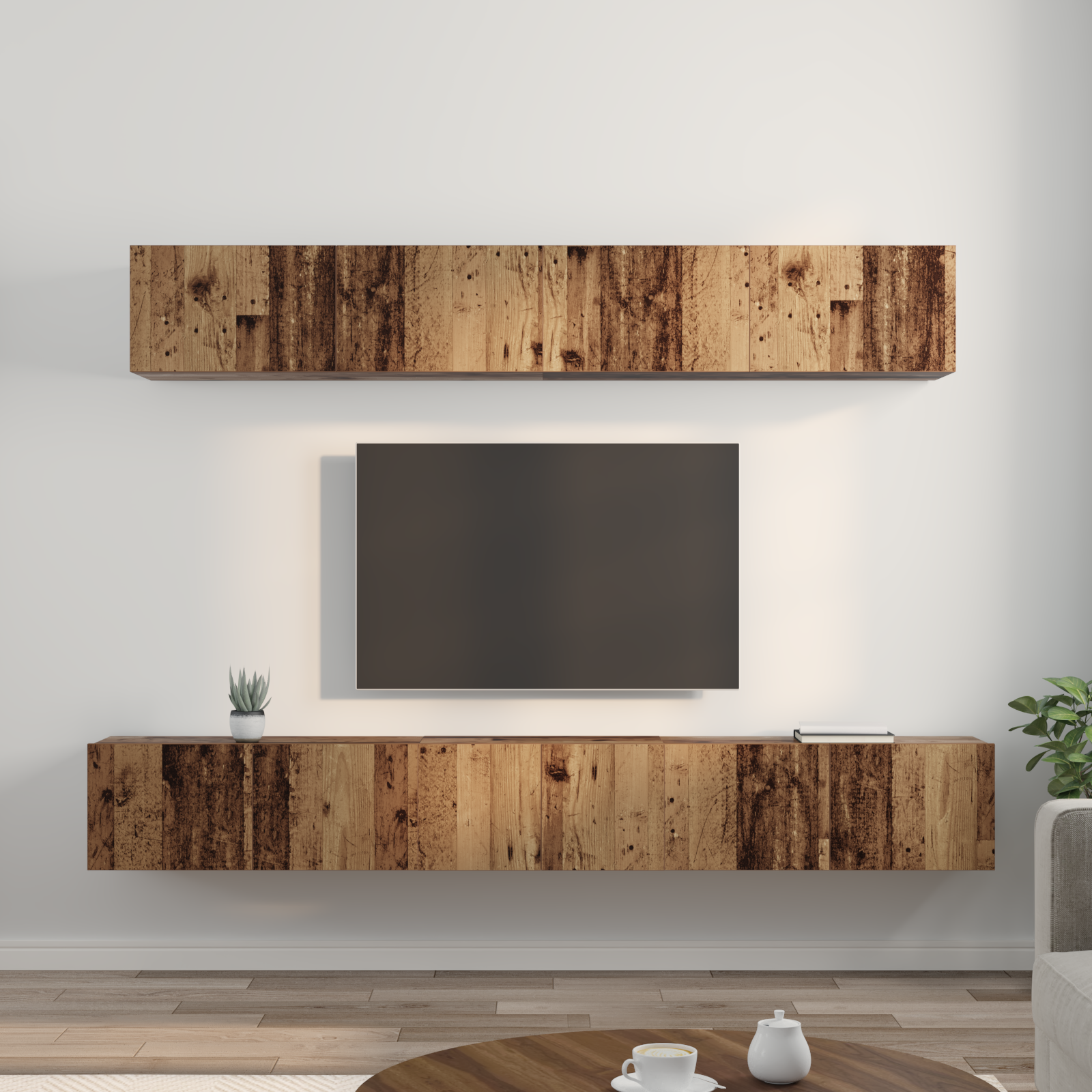 TV spintelės komplektas su lentyna 5 pcs Sena mediena Vidutinė