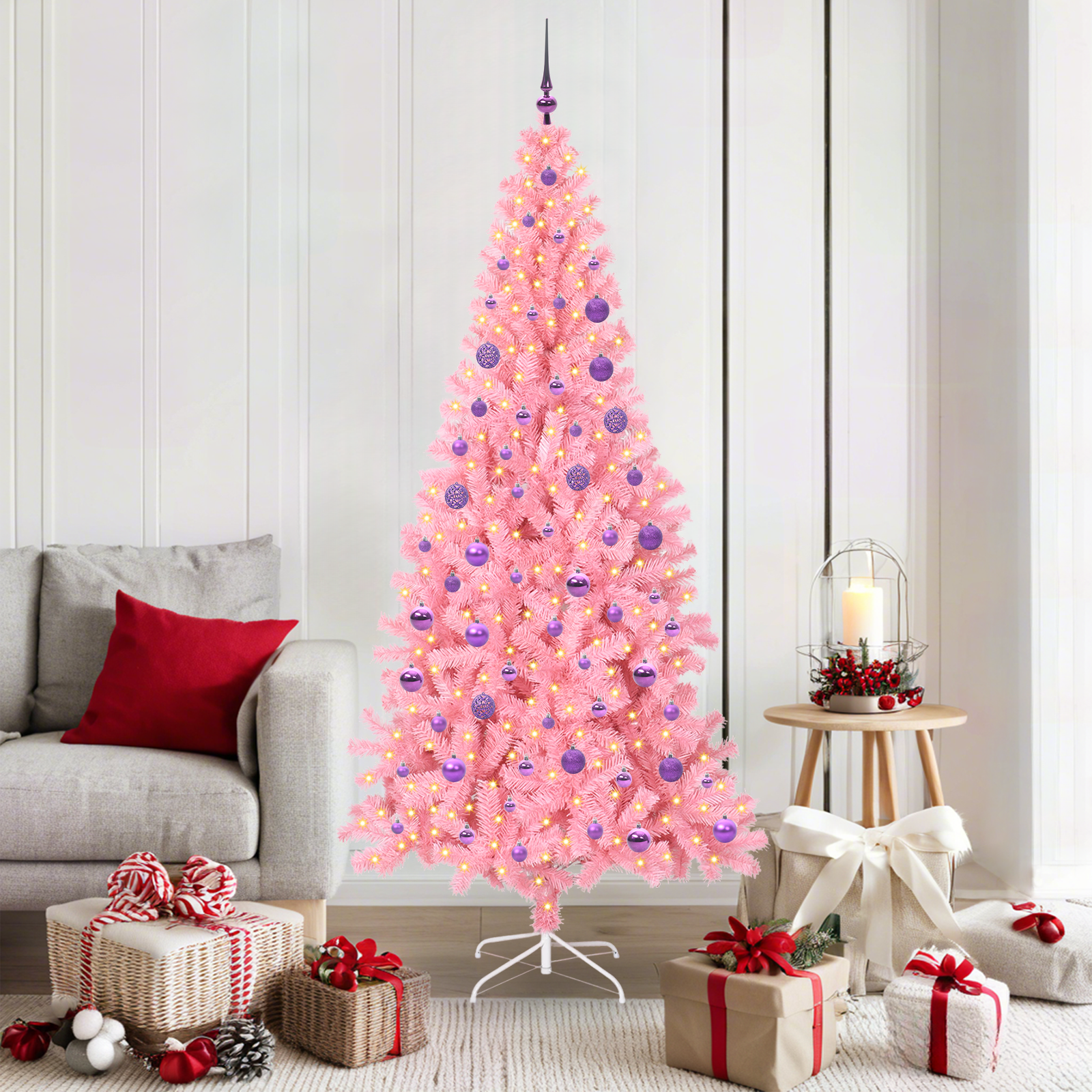 Kalėdų eglutė PINE BOREAL, su 300 LED stovu Rožinė 180 cm.