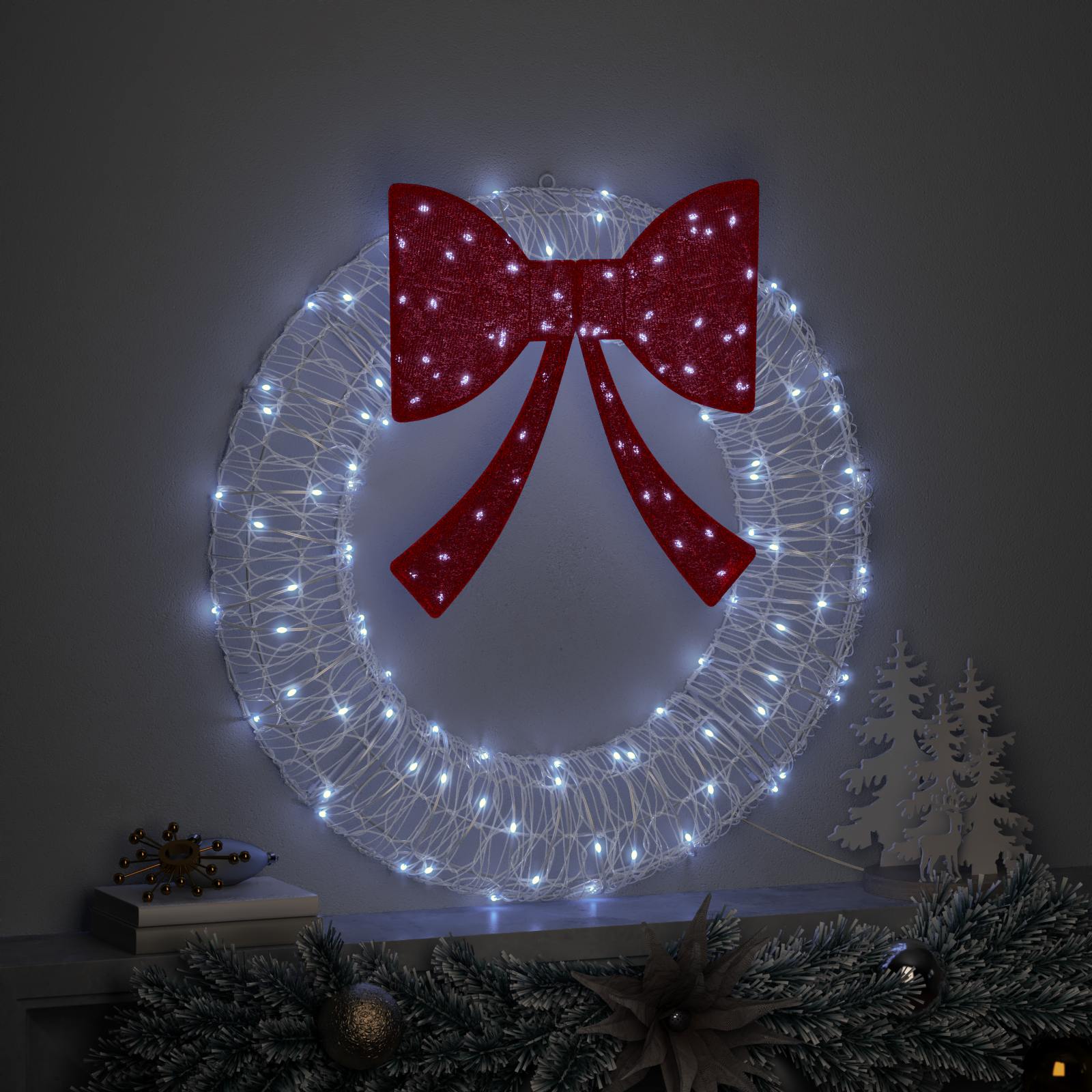 Vainikas su 60 LED Šalta balta 75 cm Akrilas
