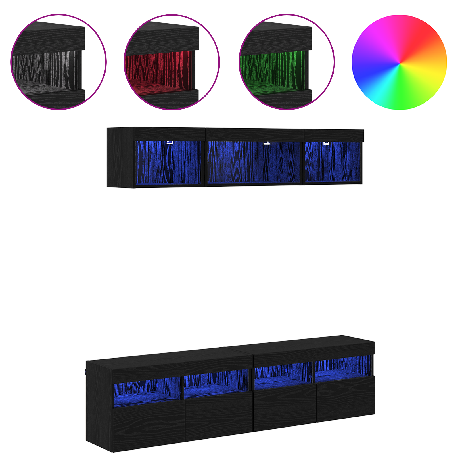 Televizorių sieniniai baldai su LED su LED 5 pcs Juodas ąžuolas